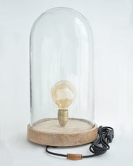 Stolplamp Ohm met houten voet. Stolplamp met voet van mango hout en stolp van gerecycled glas. Prachtige sfeerverlichting! Lamp ontworpen en gemaakt door Studio Stockhome. 