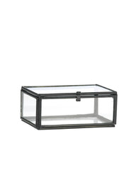 Een glazen opbergboxje met zwart frame om je mooiste spulletjes stofvrij en beschermd in op te bergen.